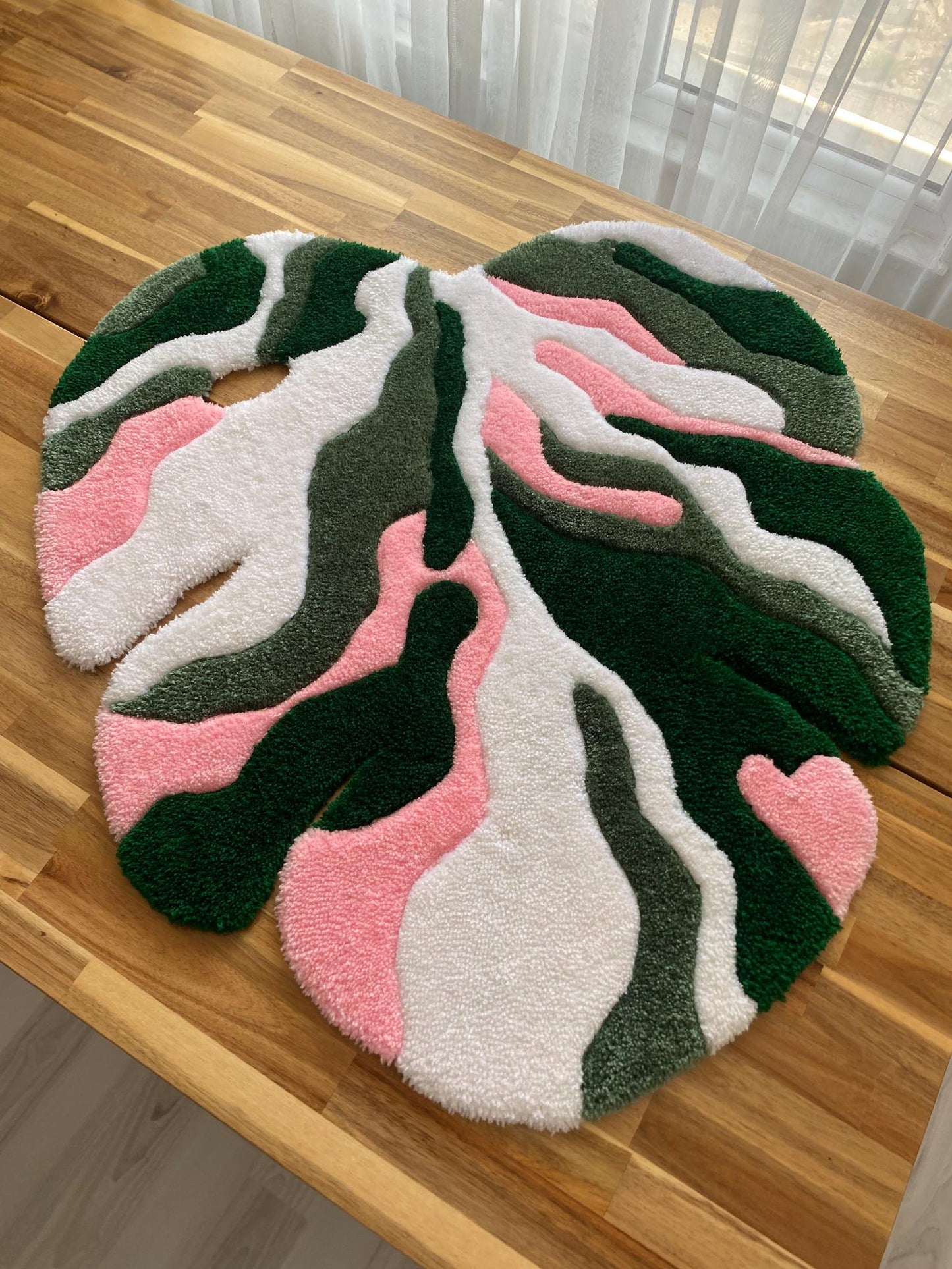 Monstera Yaprağı Tufting Halı - El Yapımı Tropikal Boho Duvar ve Zemin Dekorasyonu