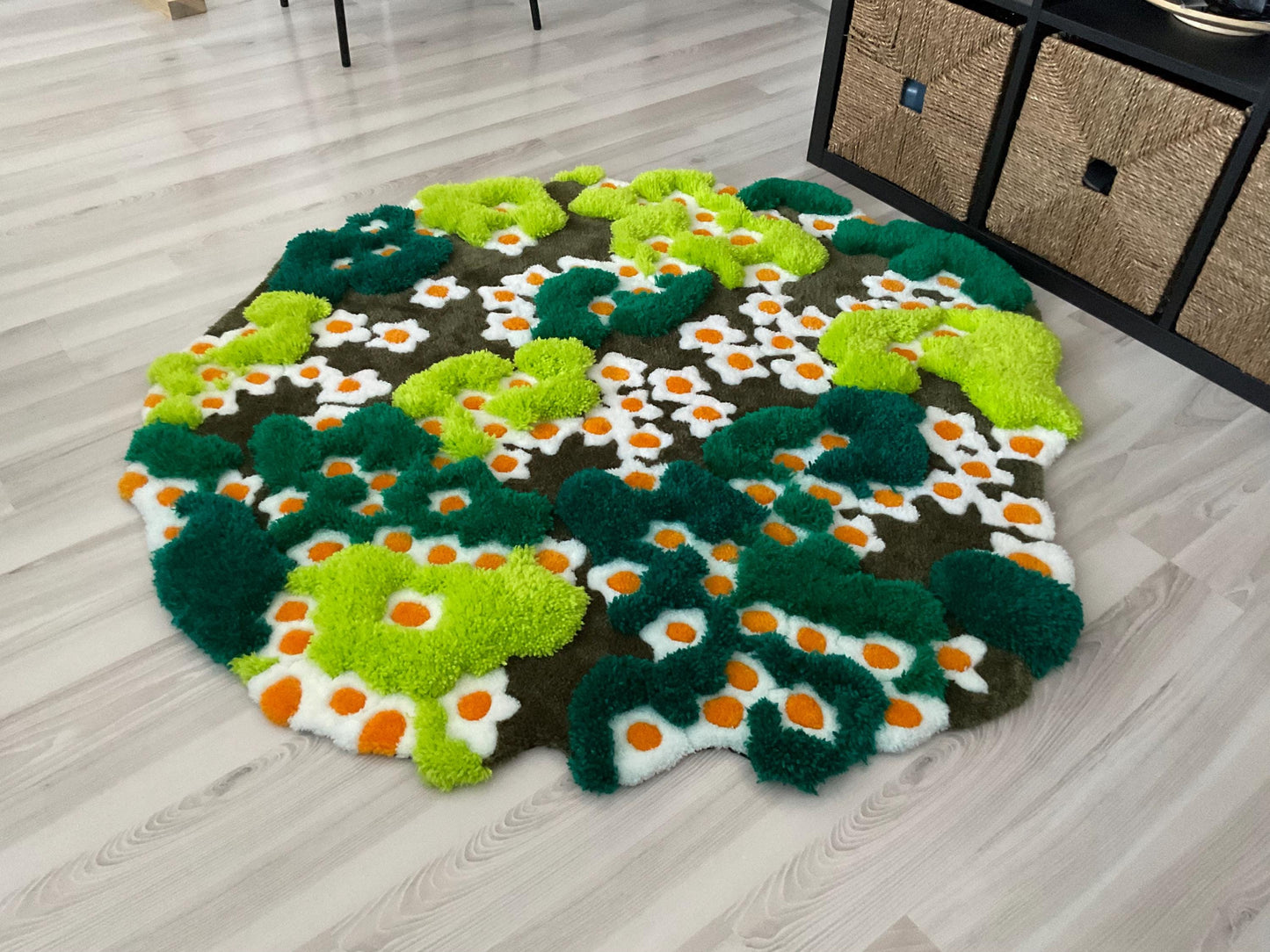 3D Çiçekli Yosun Halısı - El Yapımı Doğa Manzara Tufting Duvar Sanatı