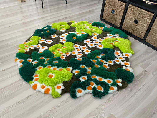 3D Çiçekli Yosun Halısı - El Yapımı Doğa Manzara Tufting Duvar Sanatı